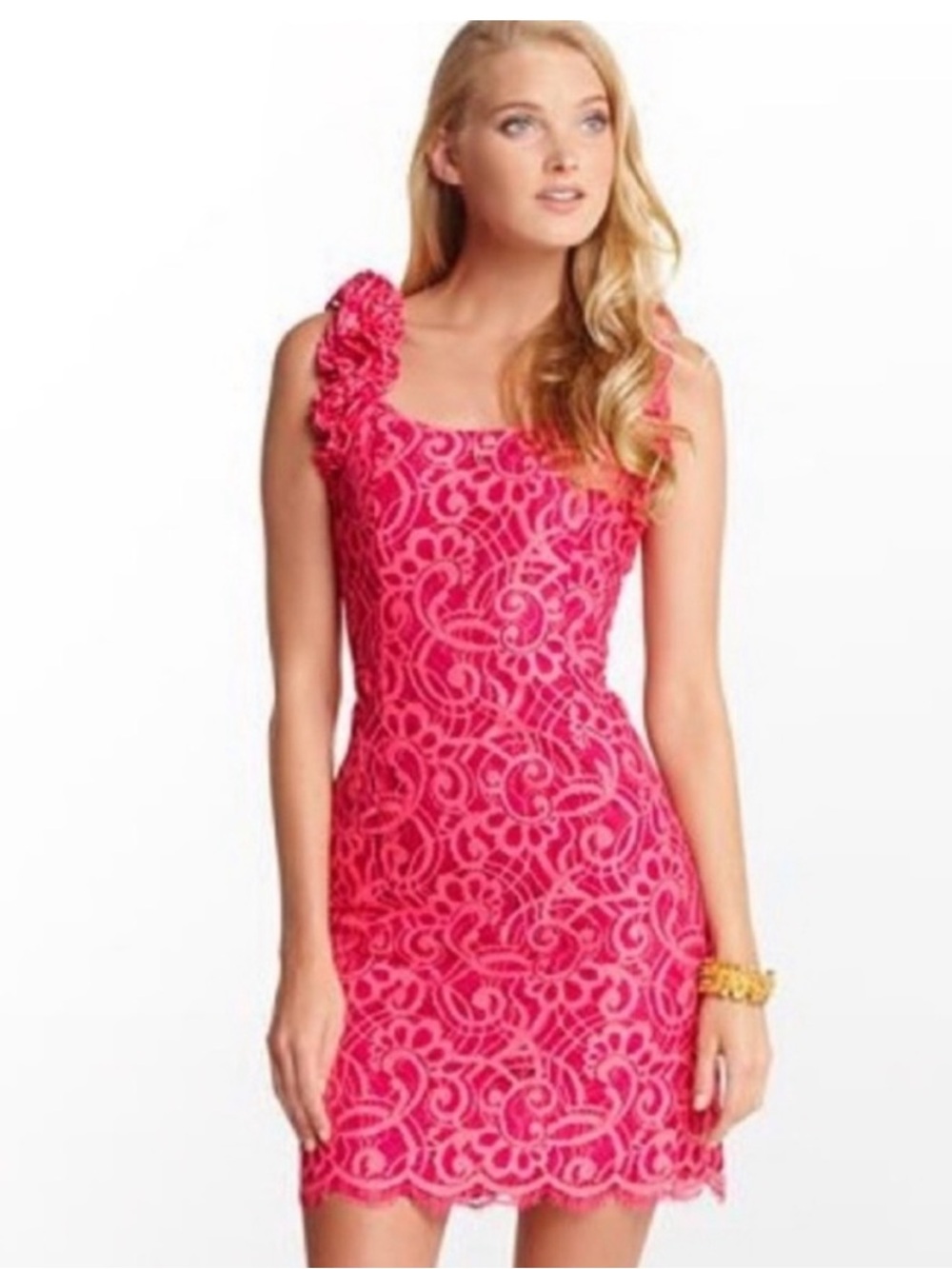 Lilly Pulitzer Mara Passion Pink Lace Dress Ruffle Cocktail Size 2